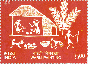 Indian Postage Stamp on Warli Painting